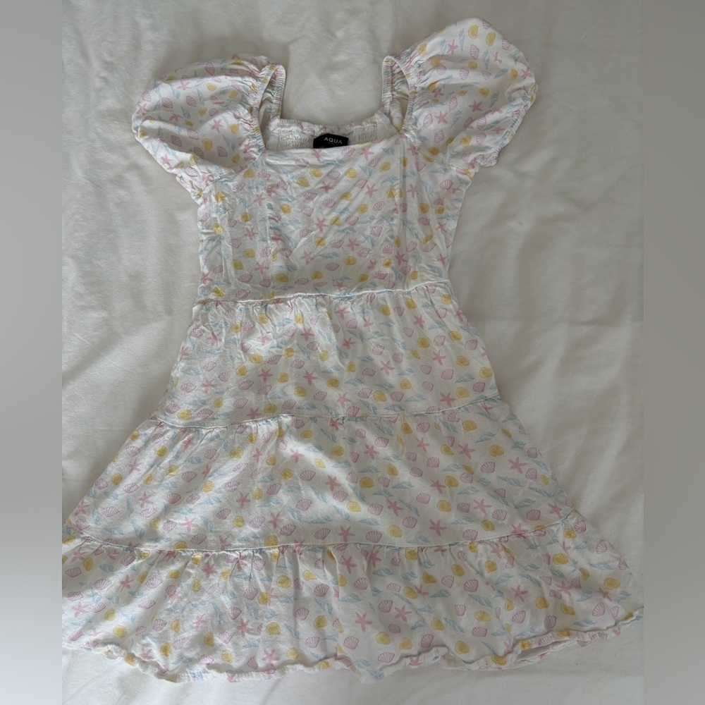 Aqua Kids Dress with Pastel Patterns